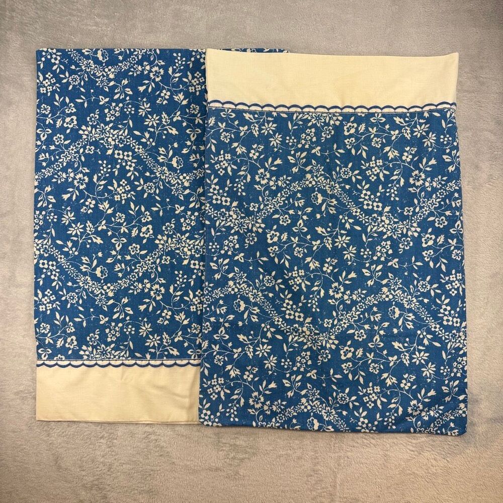 Vintage Block Print Floral Muslin Standard Pillowcases Set of 2  G